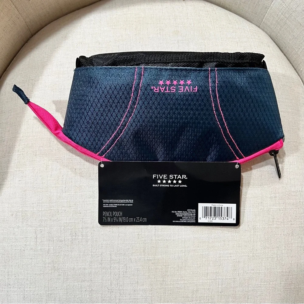 Five Star Quick View Pink and Blue Pencil Pouch NWT